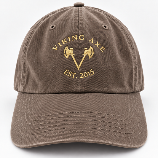 Embroidered Driftwood Relaxed Dad Hat - Viking Axe OG Cap with Logo