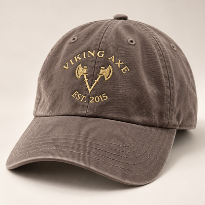 Embroidered Driftwood Relaxed Dad Hat - Viking Axe OG Cap with Logo