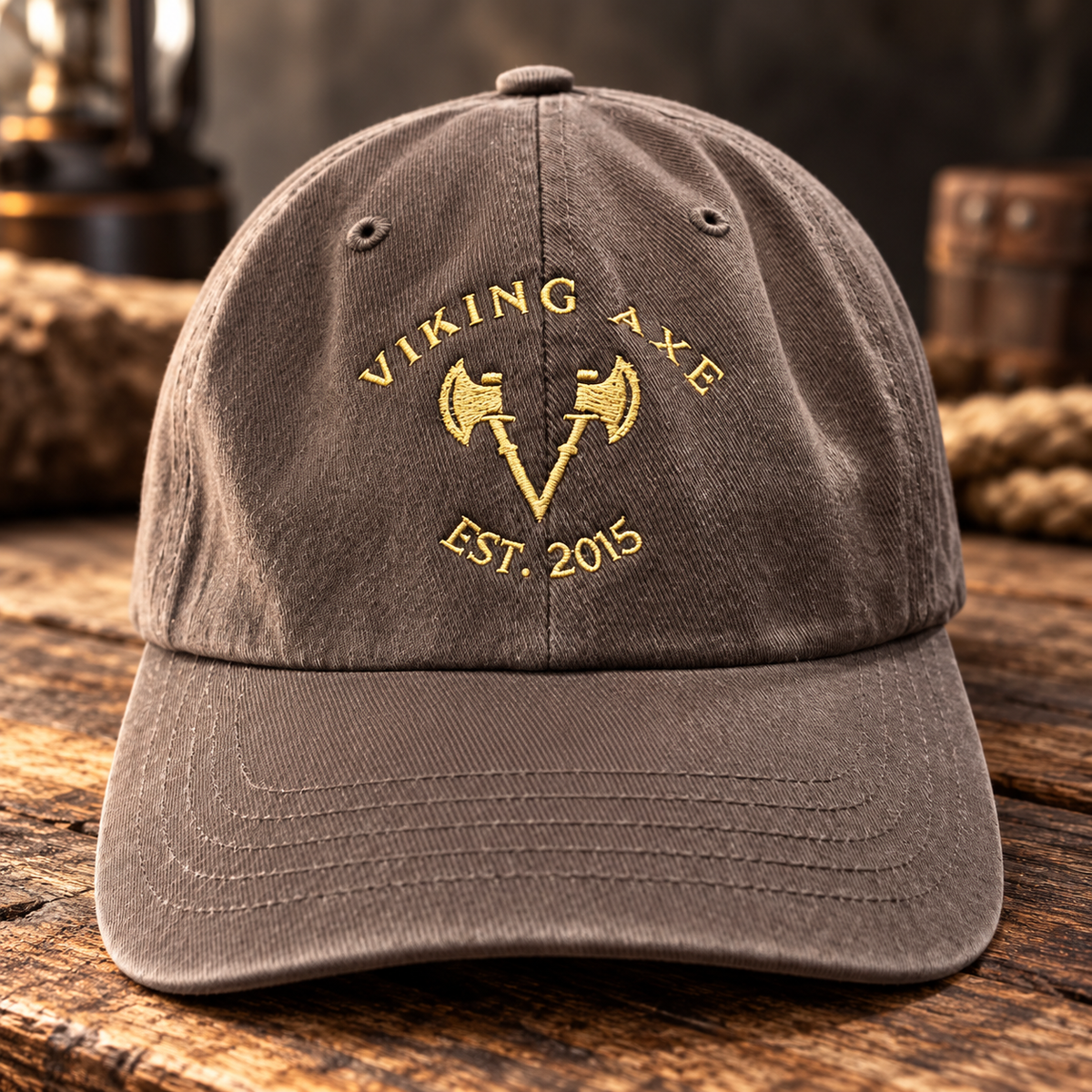 Embroidered Driftwood Relaxed Dad Hat - Viking Axe OG Cap with Logo